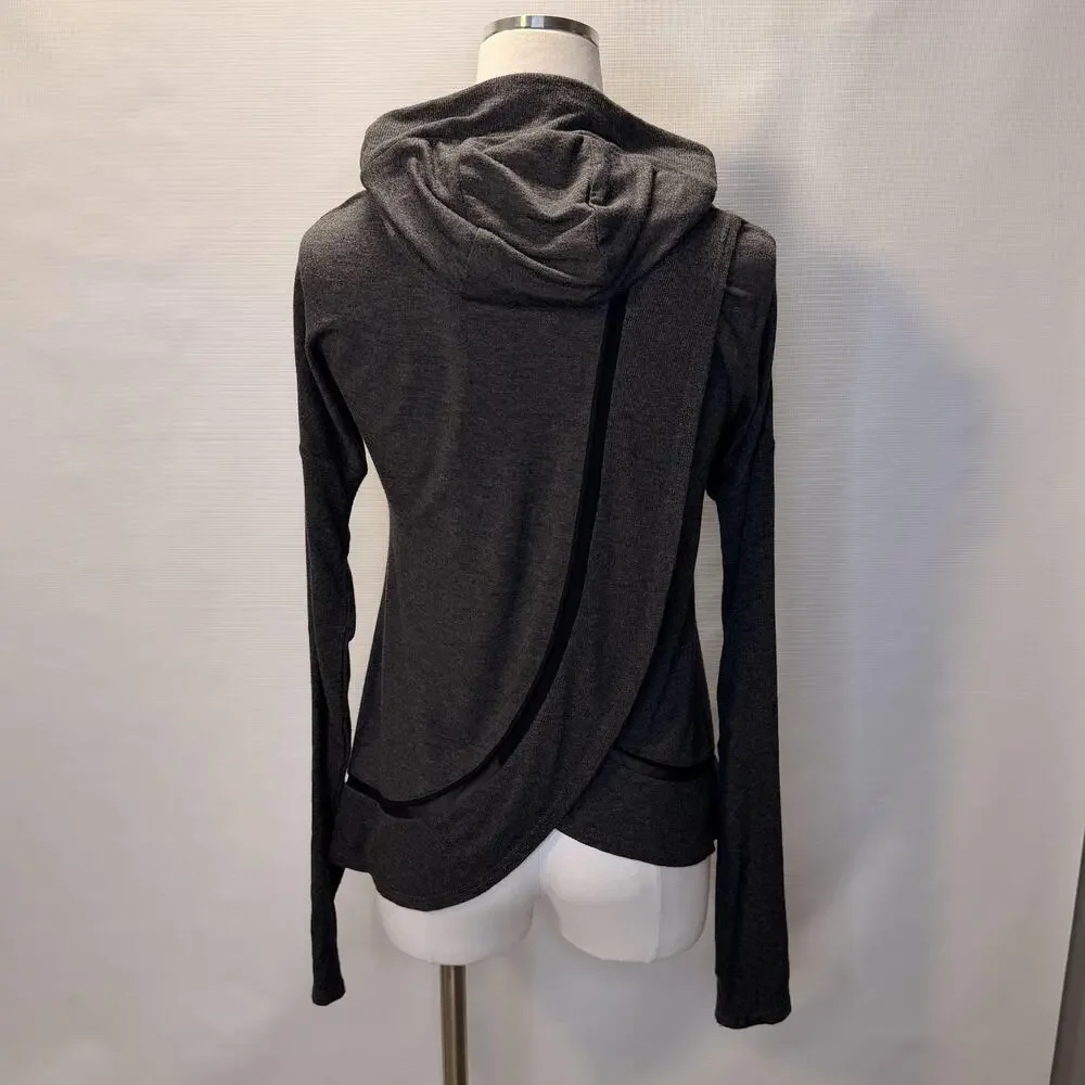 Alo Yoga Hoodie Womens XS Gray Lightweight Open Back Mesh Trim Top Pullover